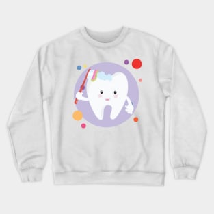 Happy Clean Tooth Washing With Tootbrush Cute Kawaii Design Crewneck Sweatshirt